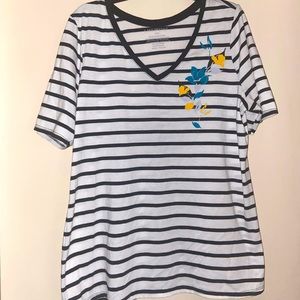 EUC Lane Bryant V-neck Stripe TShirt with Floral pattern - 14/16